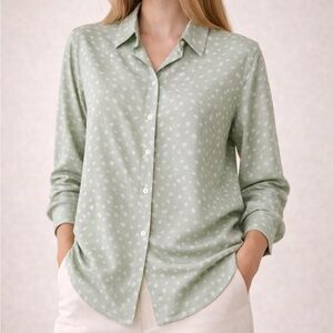 Vince Celery Stone Dot Silk Blend Blouse | Women’s XXL | Like New